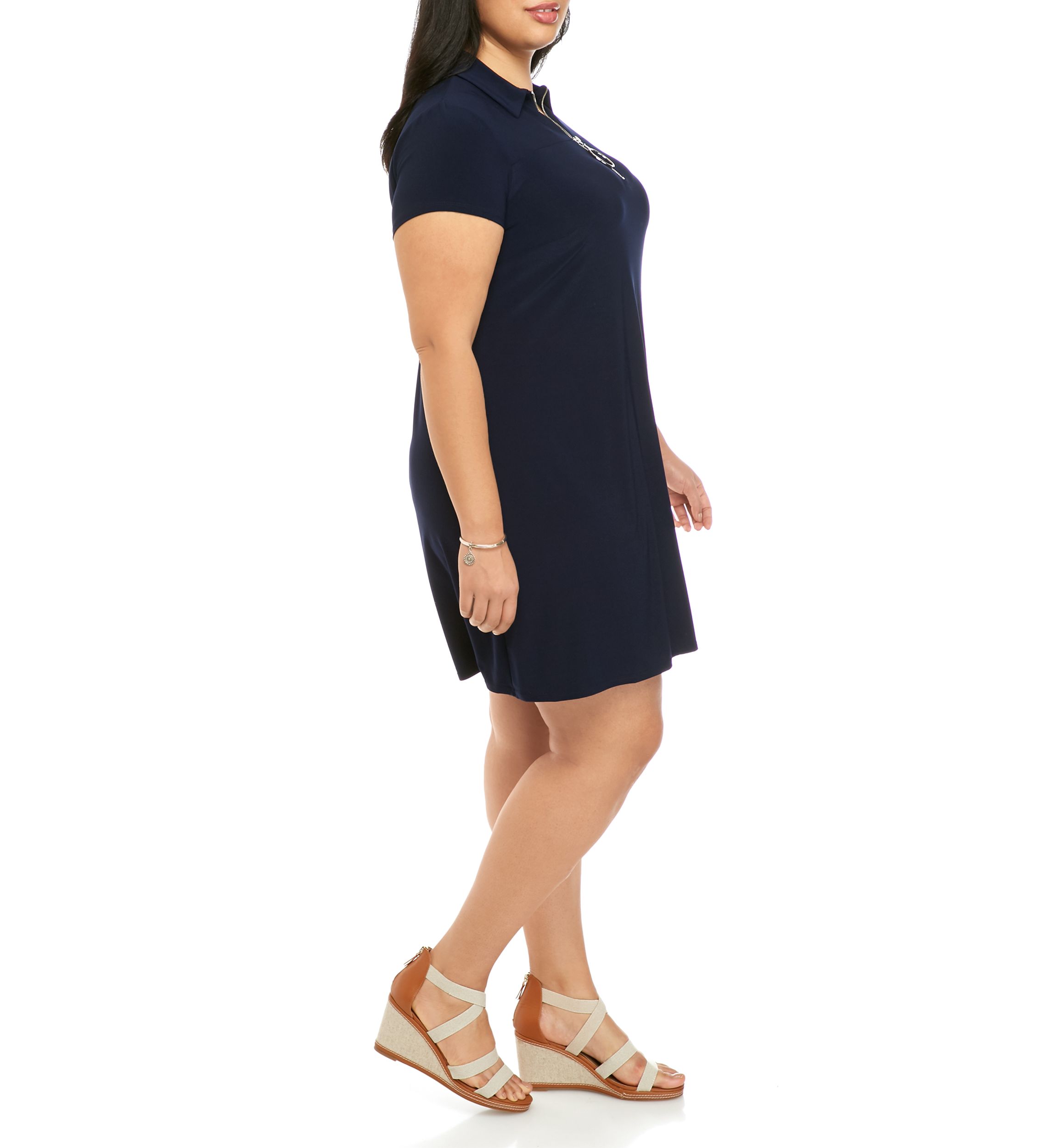Plus Size Ring Zipper Polo Dress