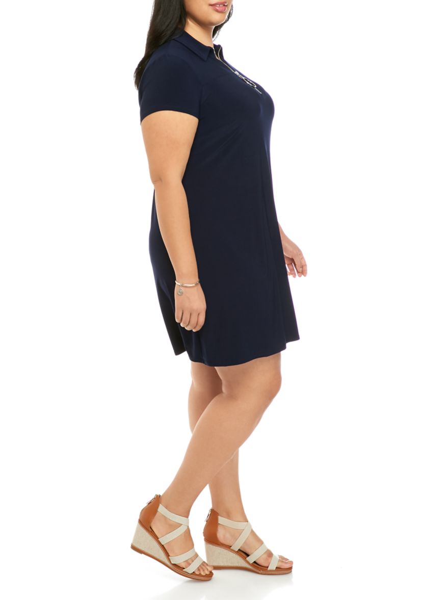 Plus Size Ring Zipper Polo Dress