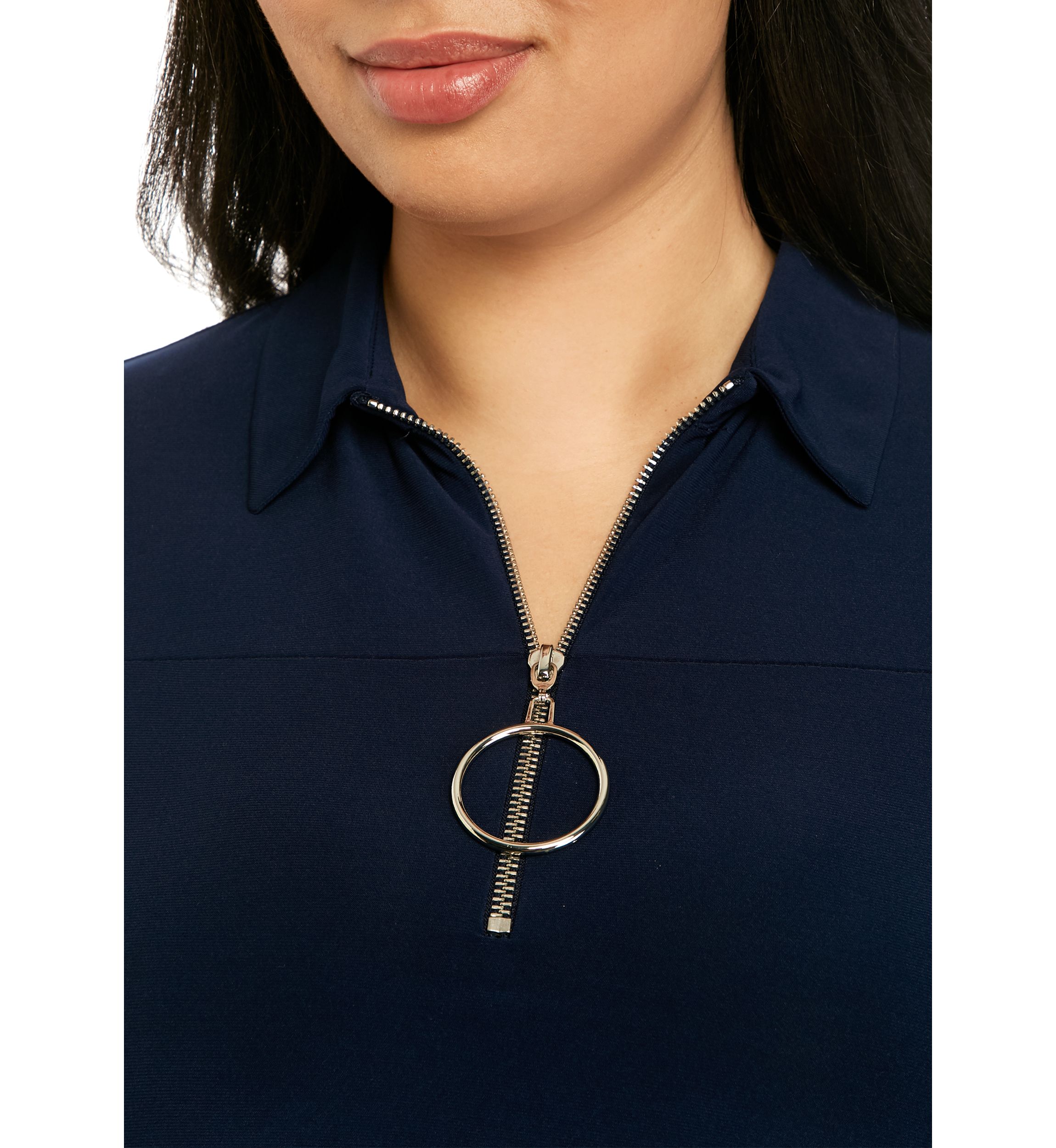 Plus Size Ring Zipper Polo Dress