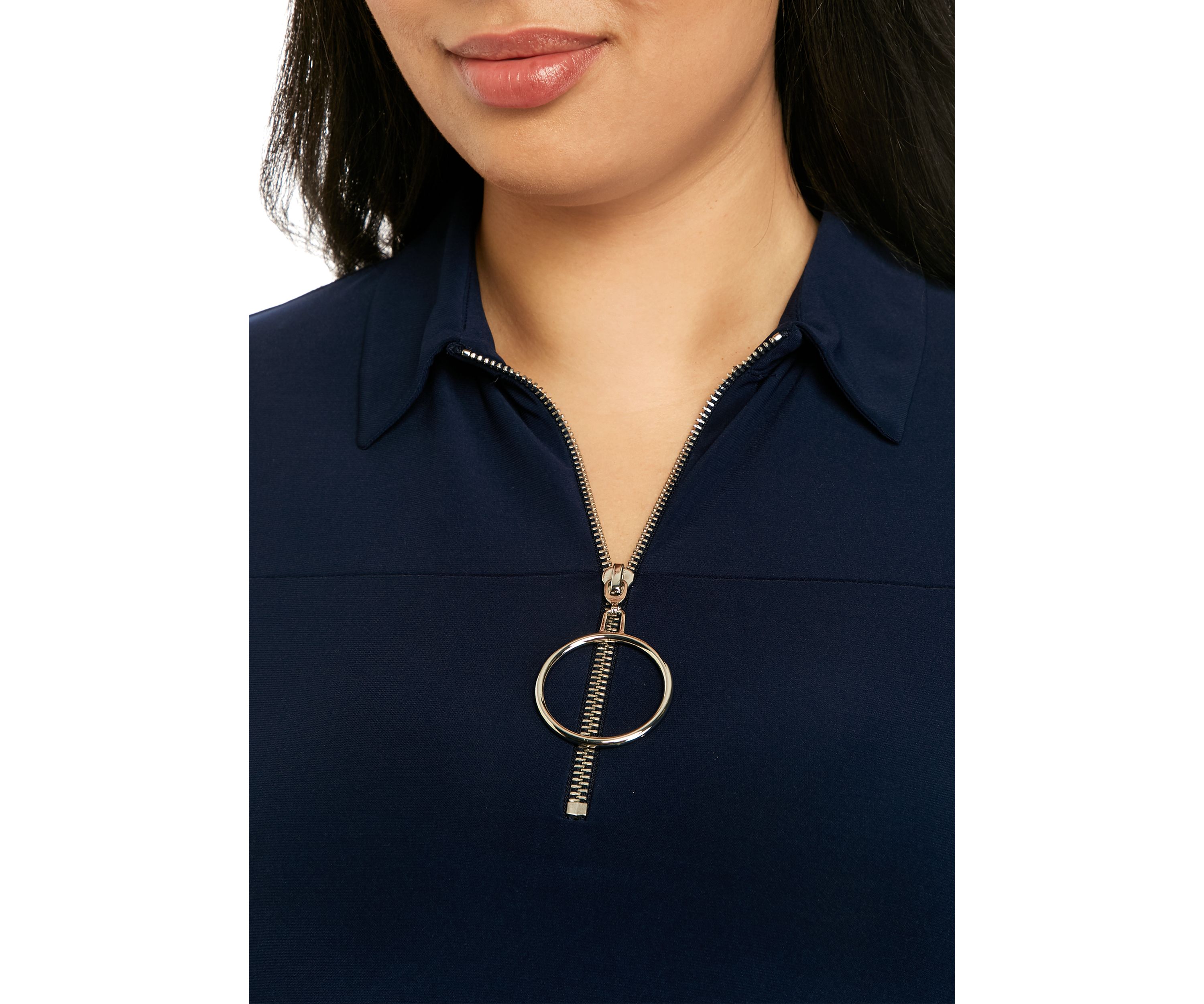 Plus Size Ring Zipper Polo Dress