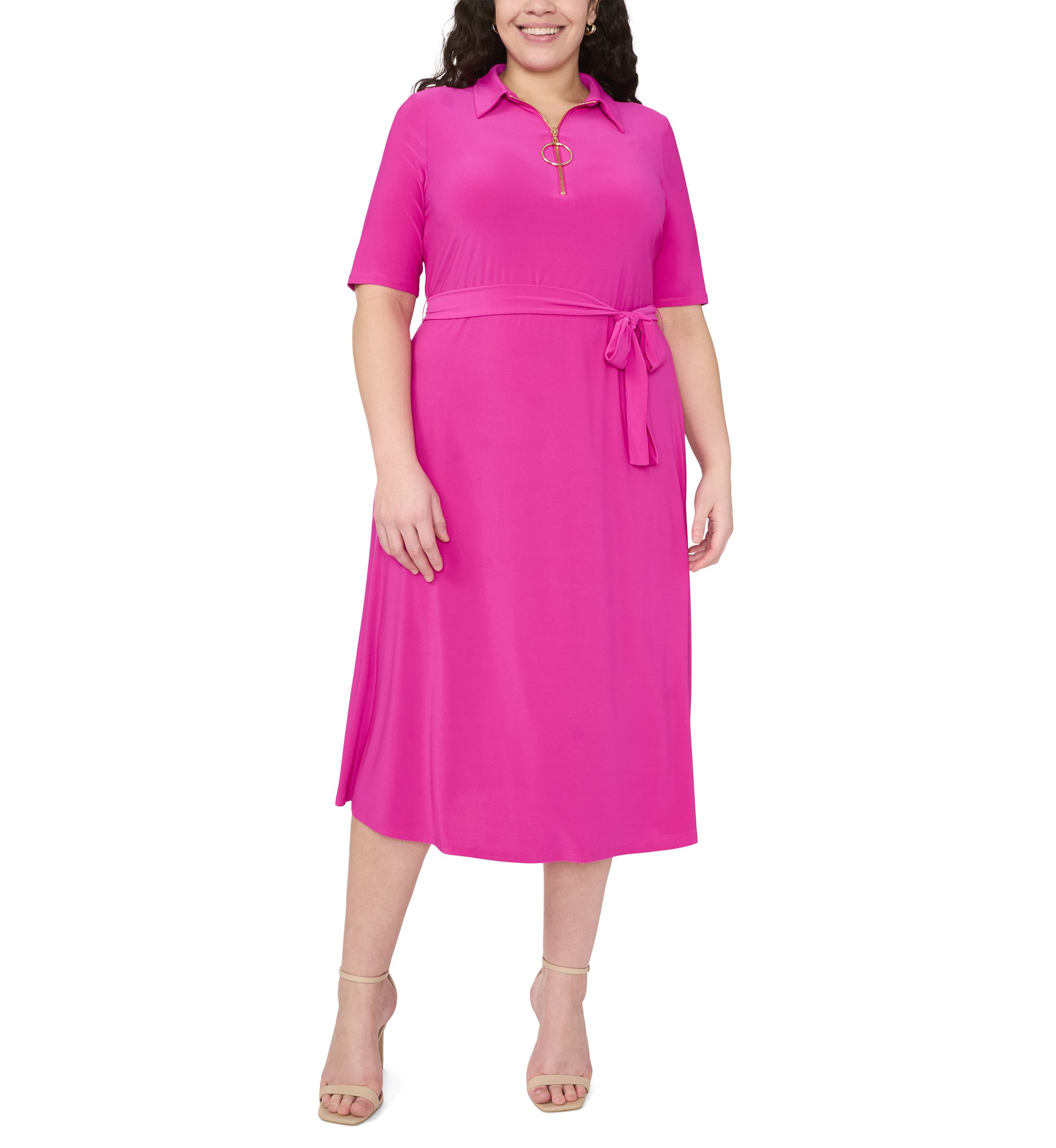 Plus Size V-Neck Tie Waist Dress