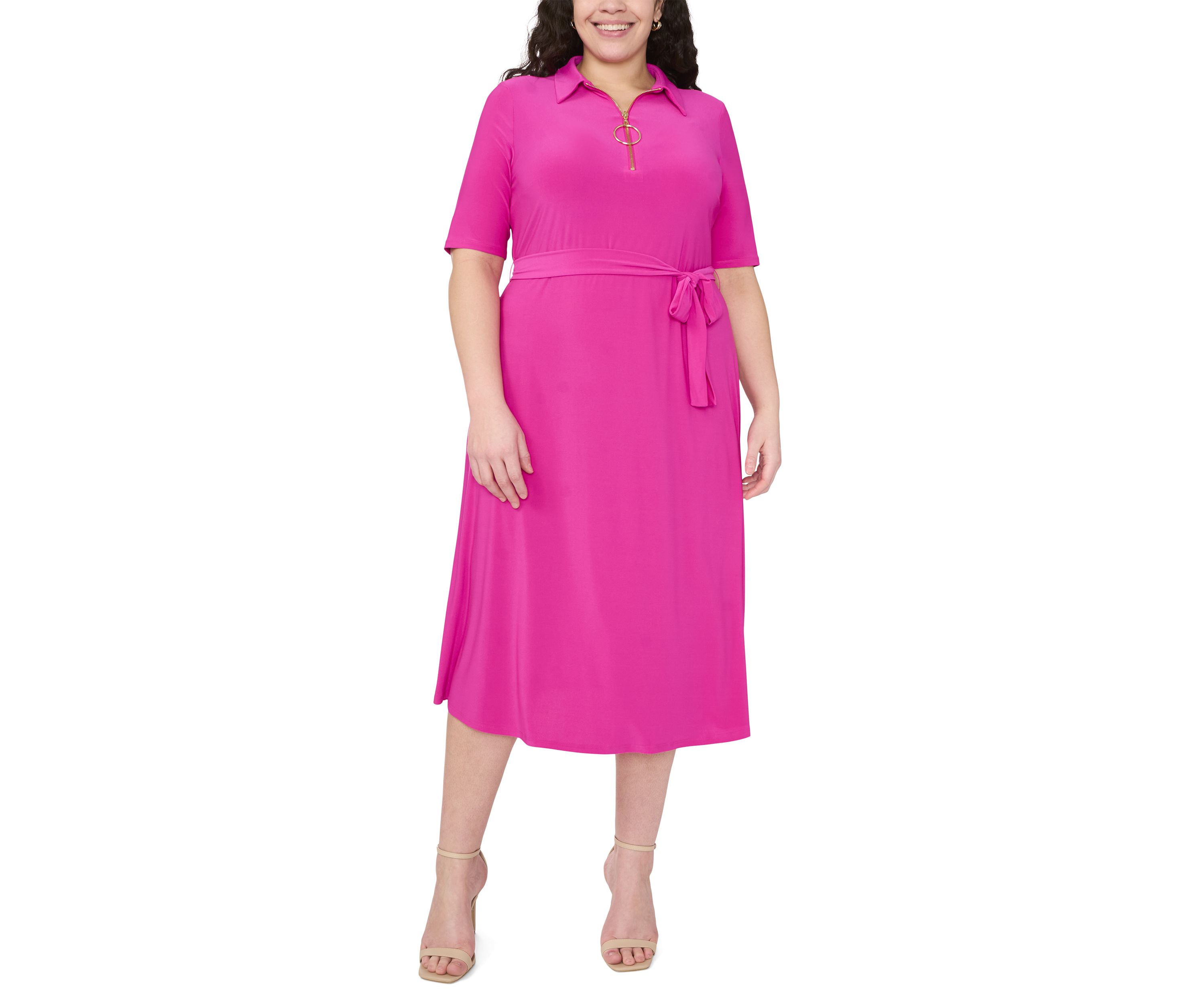 Plus Size V-Neck Tie Waist Dress