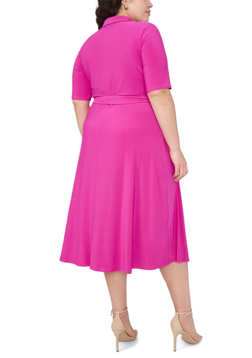 Plus Size V-Neck Tie Waist Dress