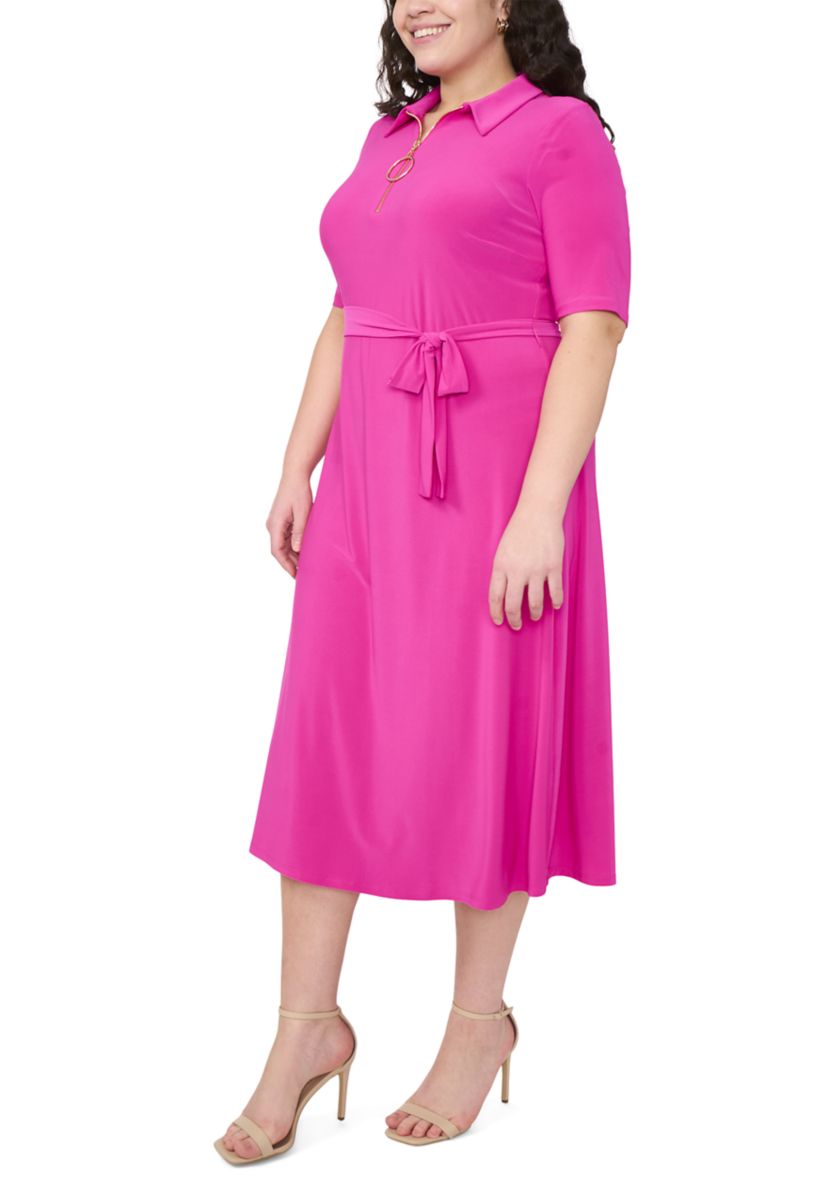Plus Size V-Neck Tie Waist Dress