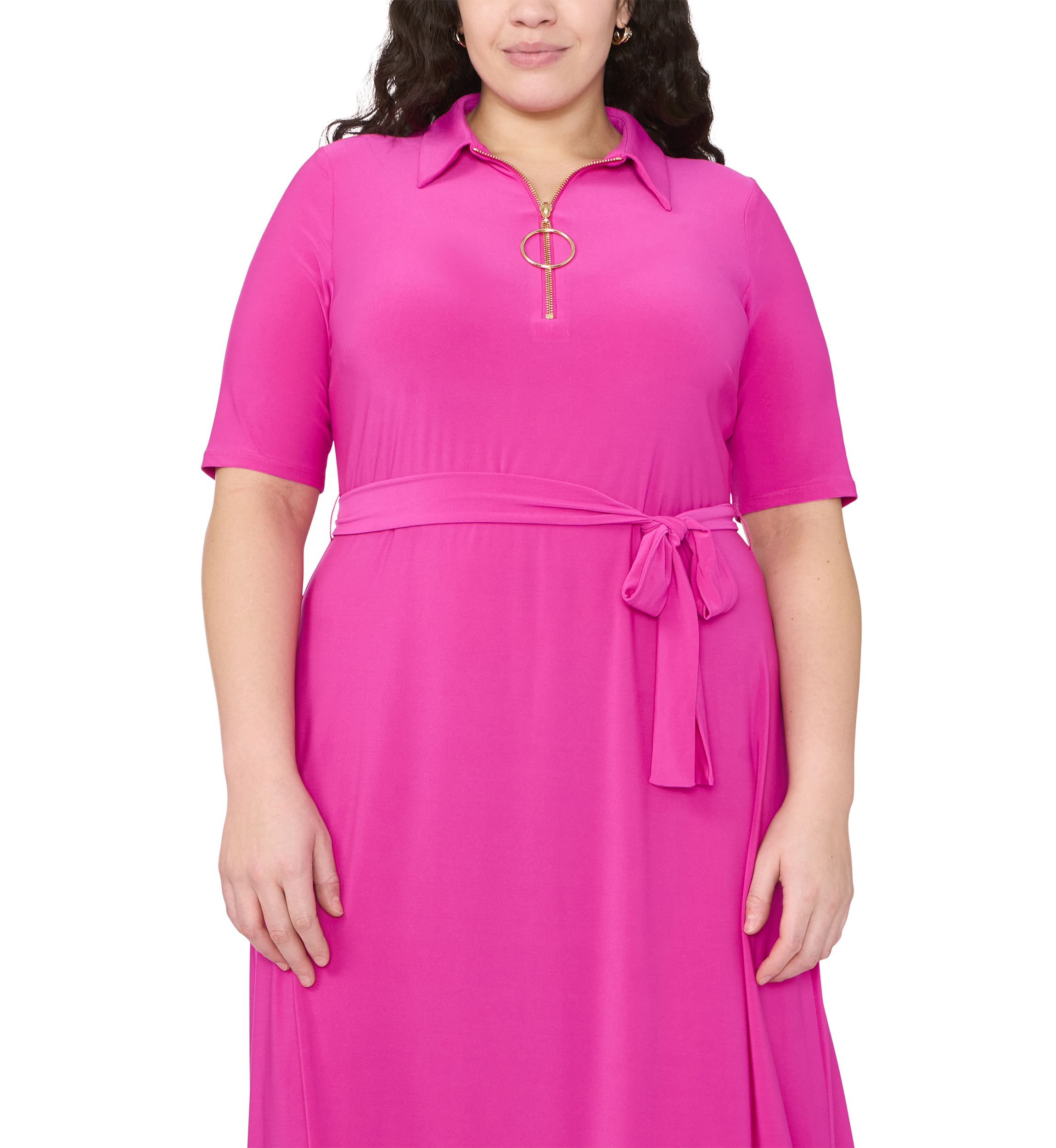 Plus Size V-Neck Tie Waist Dress