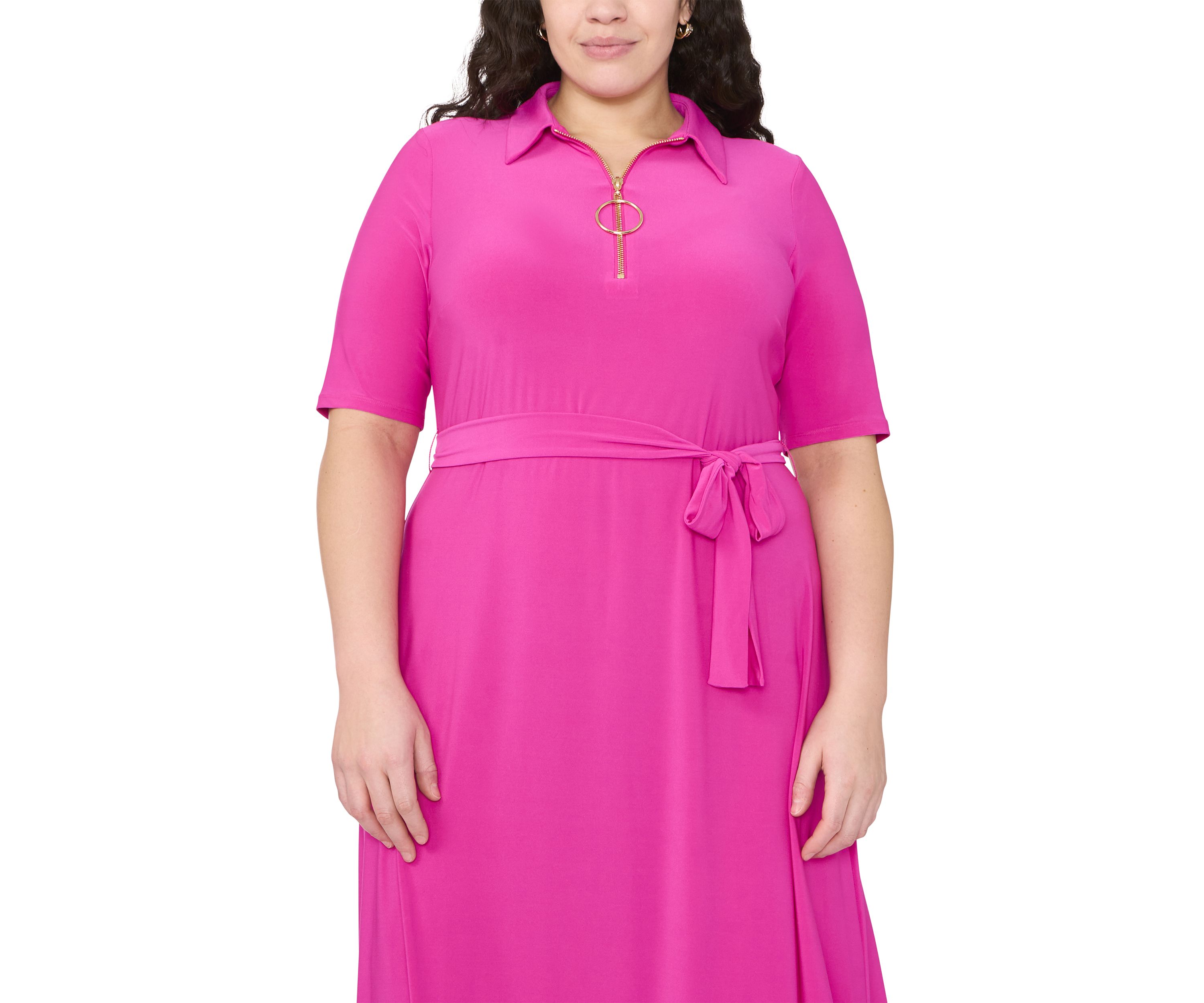 Plus Size V-Neck Tie Waist Dress