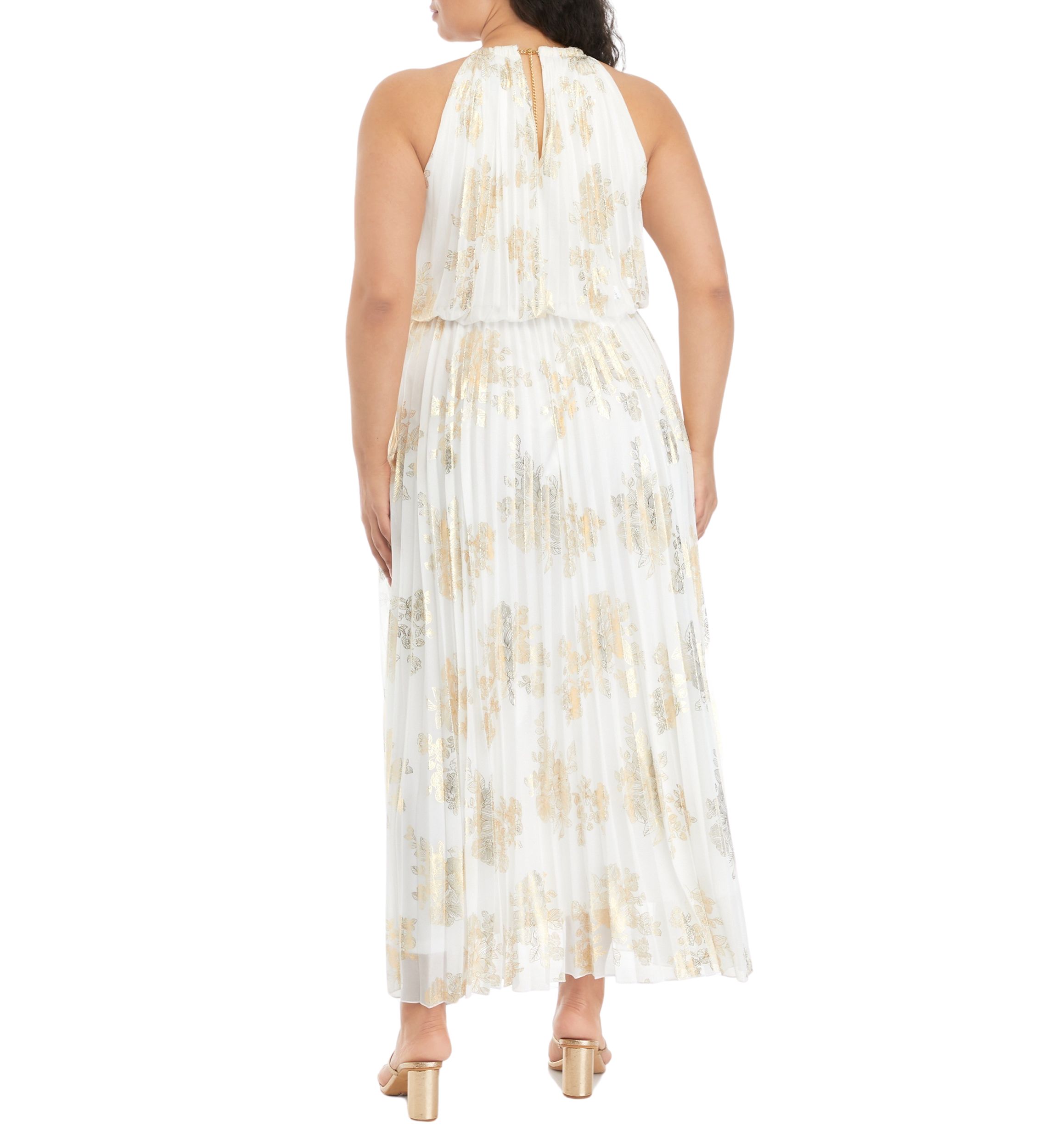 Plus Size Halter Neck Foil Print Maxi Dress