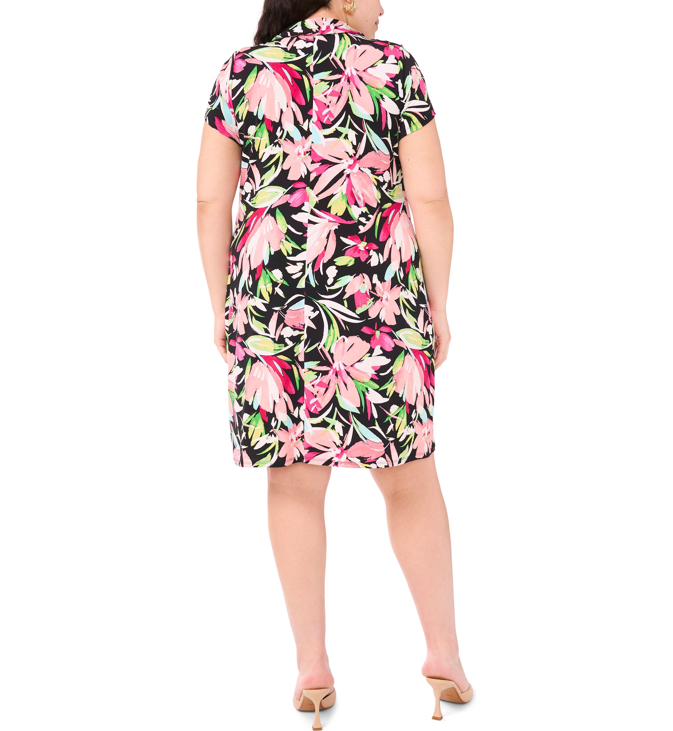 Plus Size Short Sleeve Collar Floral Print Dress