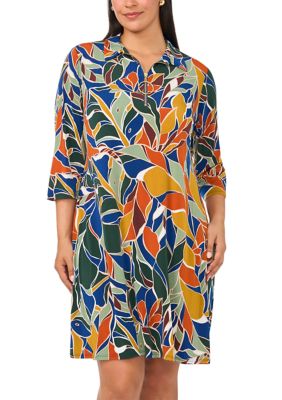 MSK Women's Plus Size 3/4 Sleeve Printed A-Line 1/4 Zip Dress