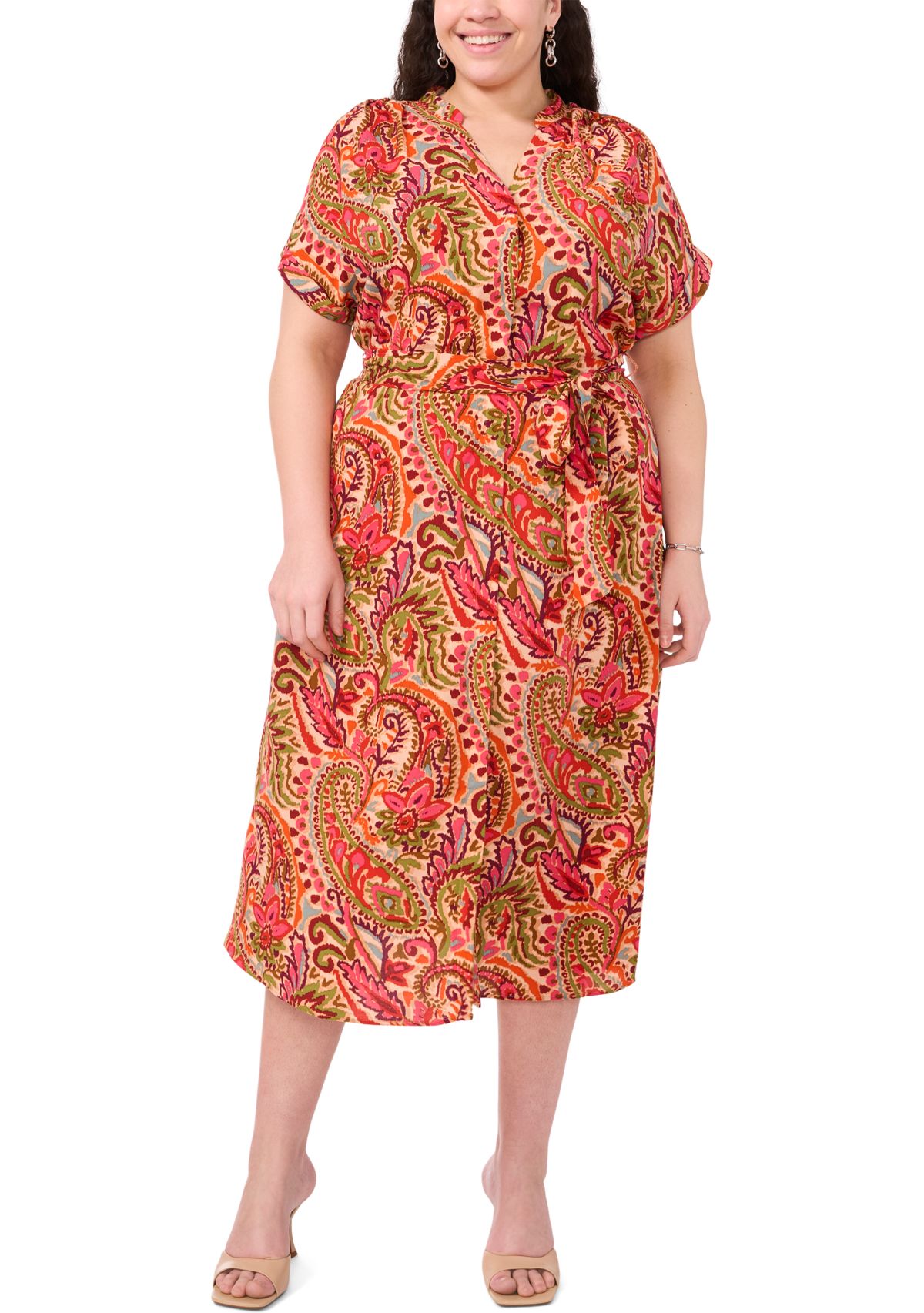 Plus Size Challis Printed Fit and Flare Dress