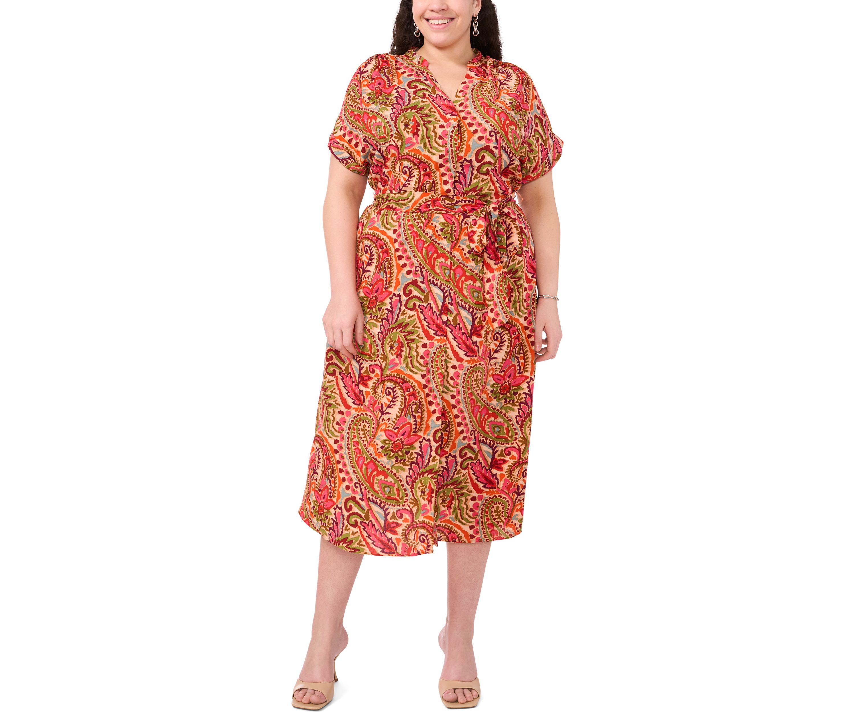 Plus Size Challis Printed Fit and Flare Dress