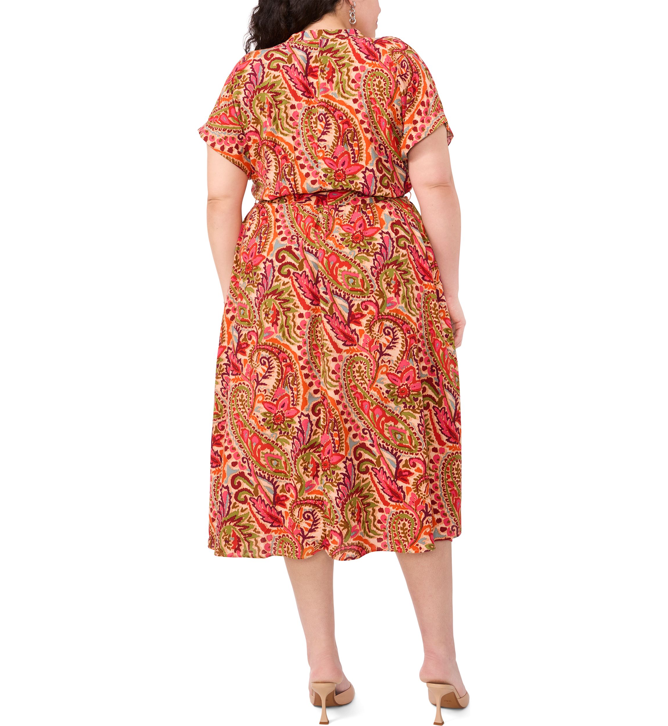 Plus Size Challis Printed Fit and Flare Dress