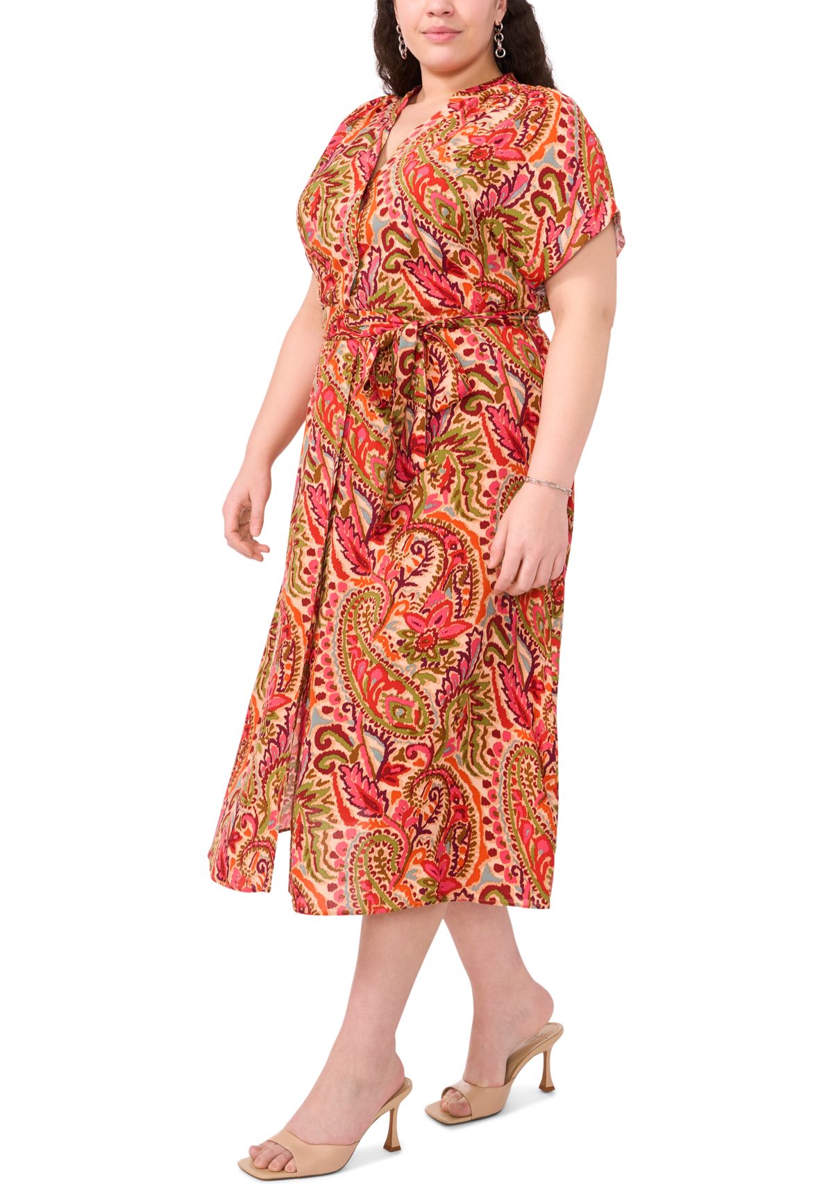 Plus Size Challis Printed Fit and Flare Dress