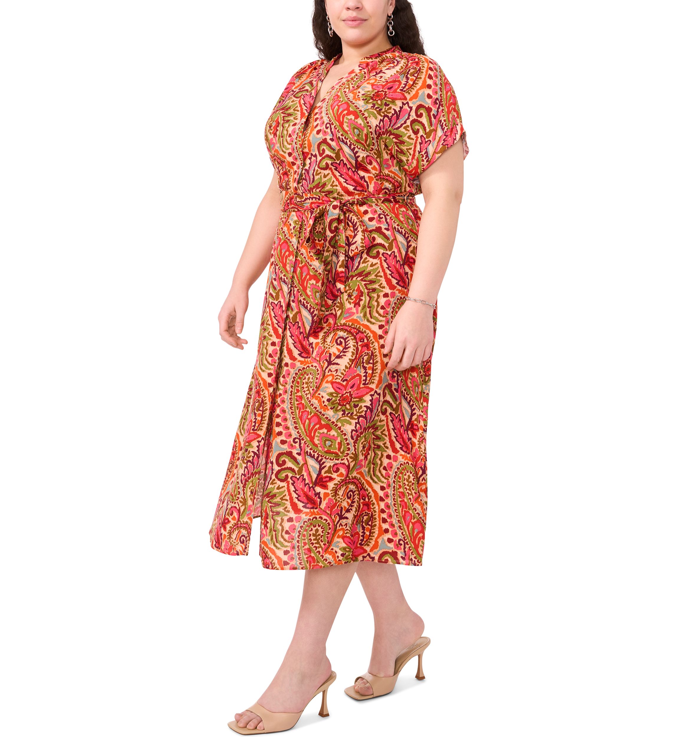 Plus Size Challis Printed Fit and Flare Dress