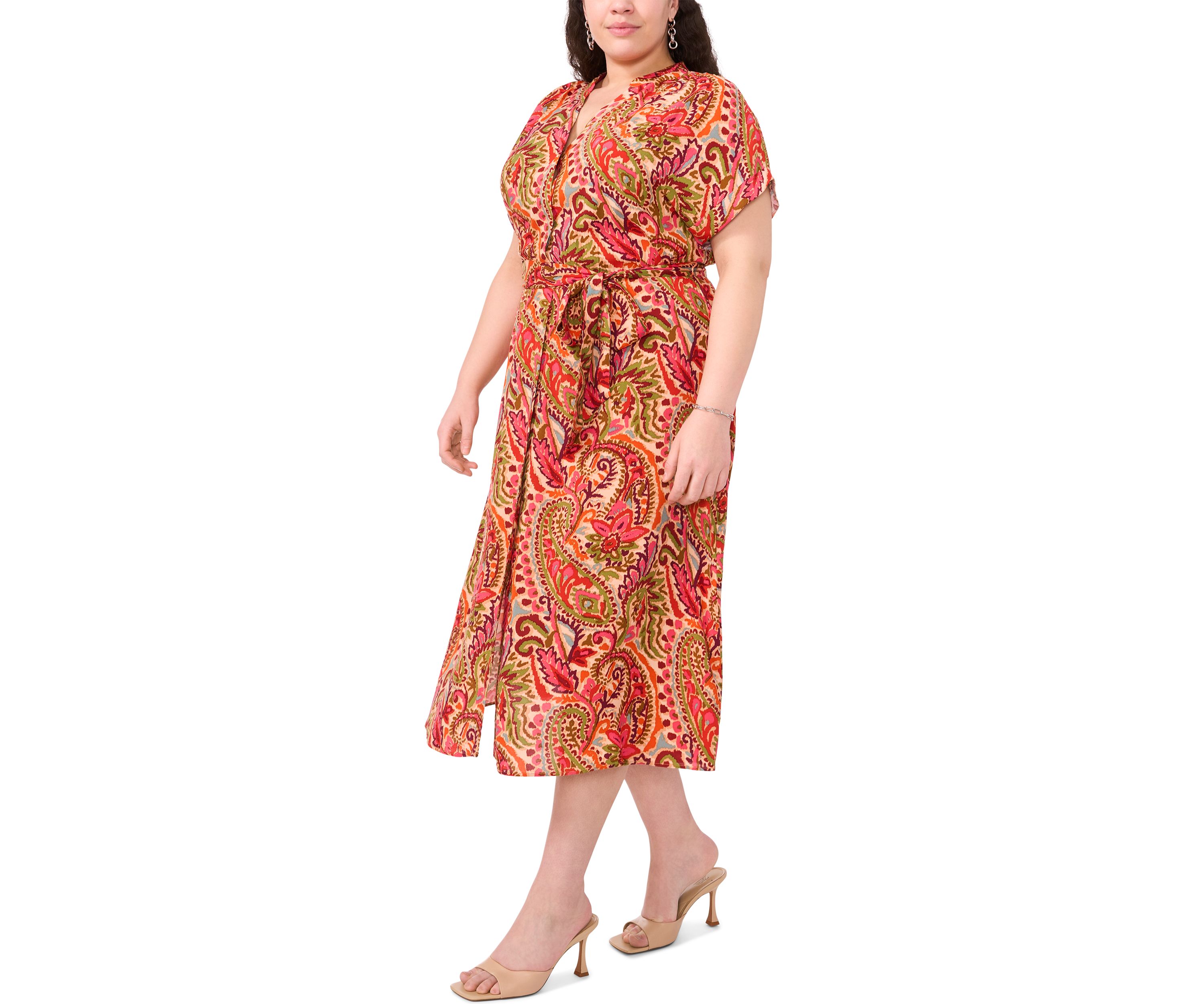 Plus Size Challis Printed Fit and Flare Dress