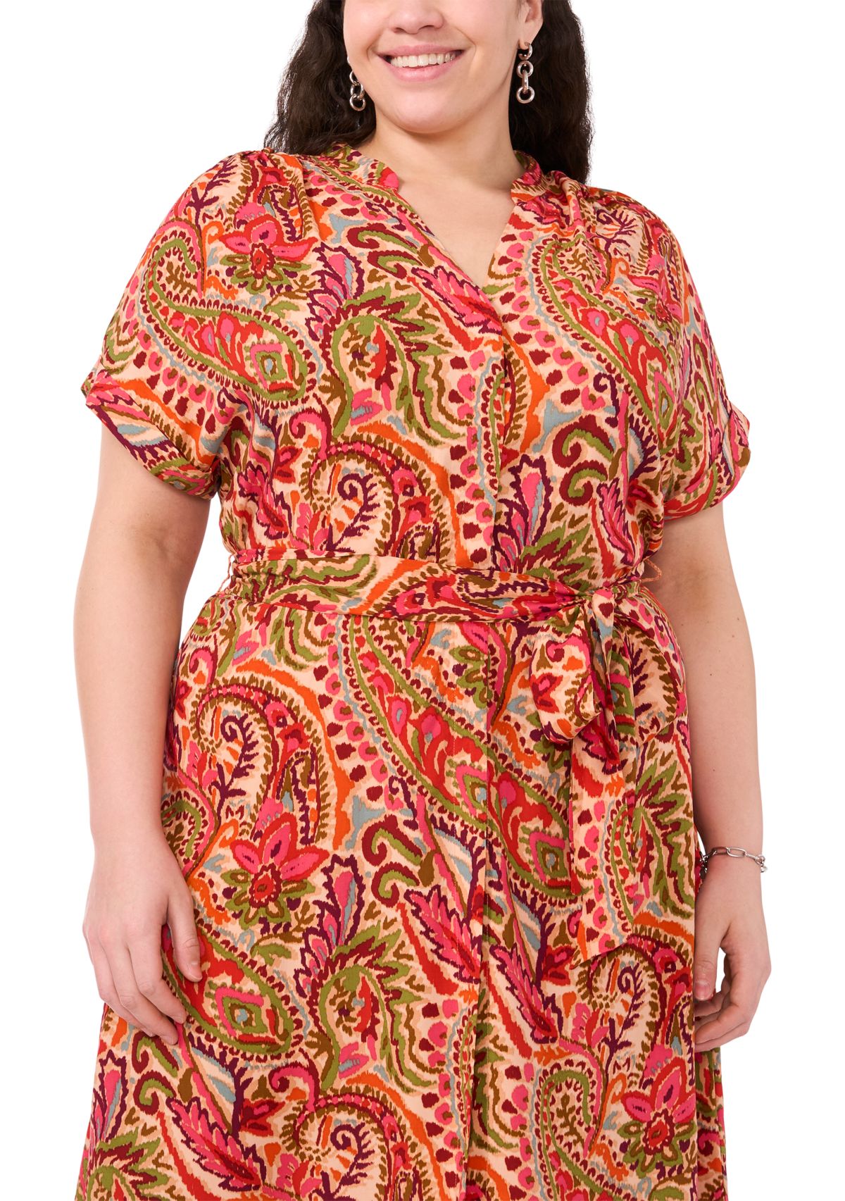 Plus Size Challis Printed Fit and Flare Dress
