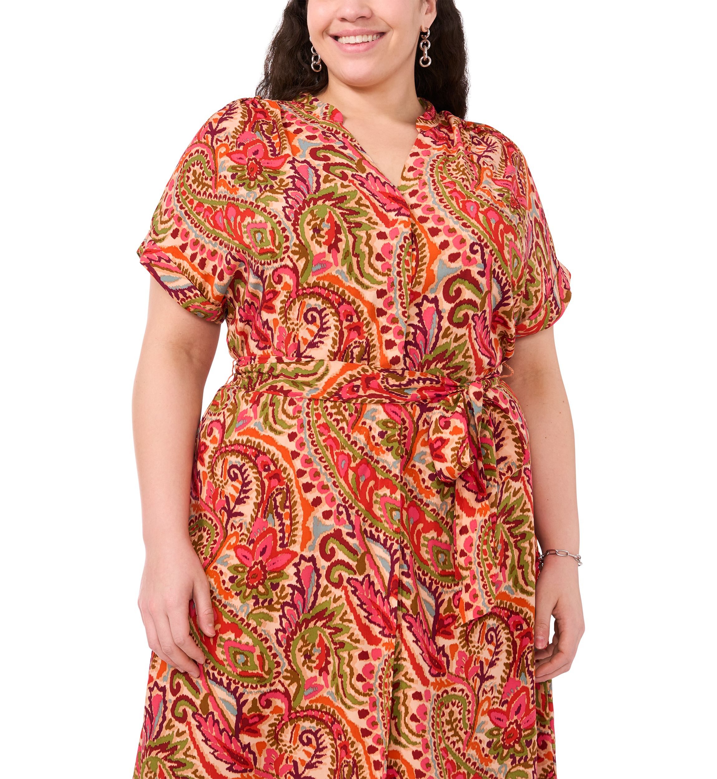 Plus Size Challis Printed Fit and Flare Dress