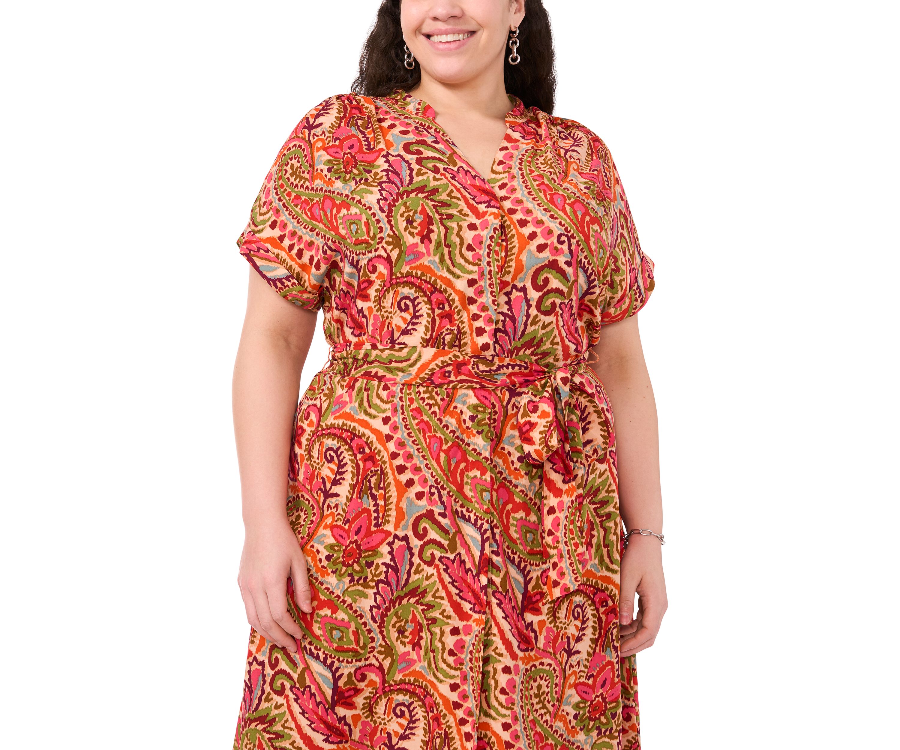 Plus Size Challis Printed Fit and Flare Dress