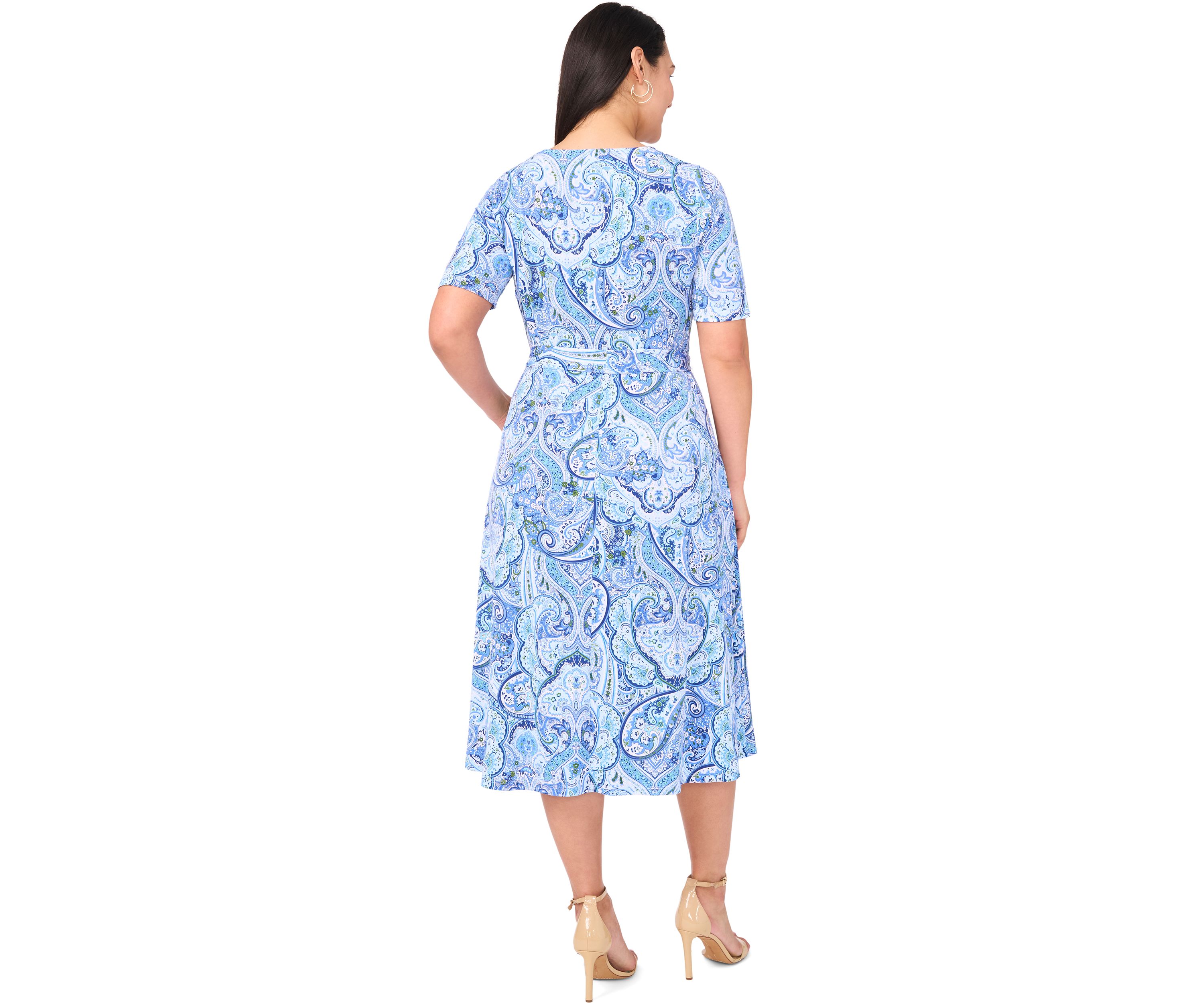 Plus Size V-Neck Paisley Printed Midi Dress