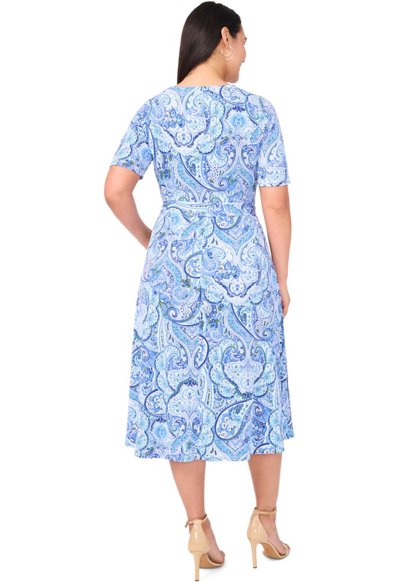 Plus Size V-Neck Paisley Printed Midi Dress