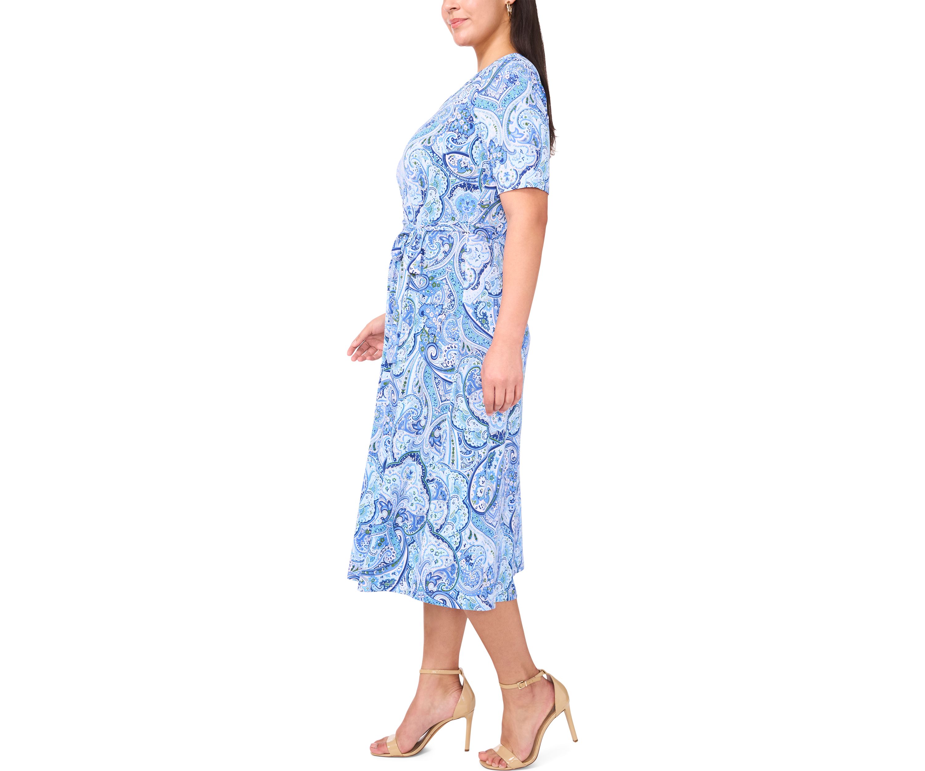 Plus Size V-Neck Paisley Printed Midi Dress