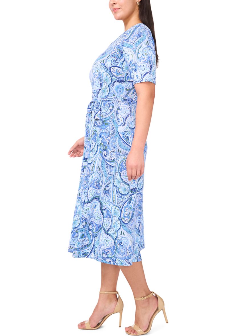 Plus Size V-Neck Paisley Printed Midi Dress