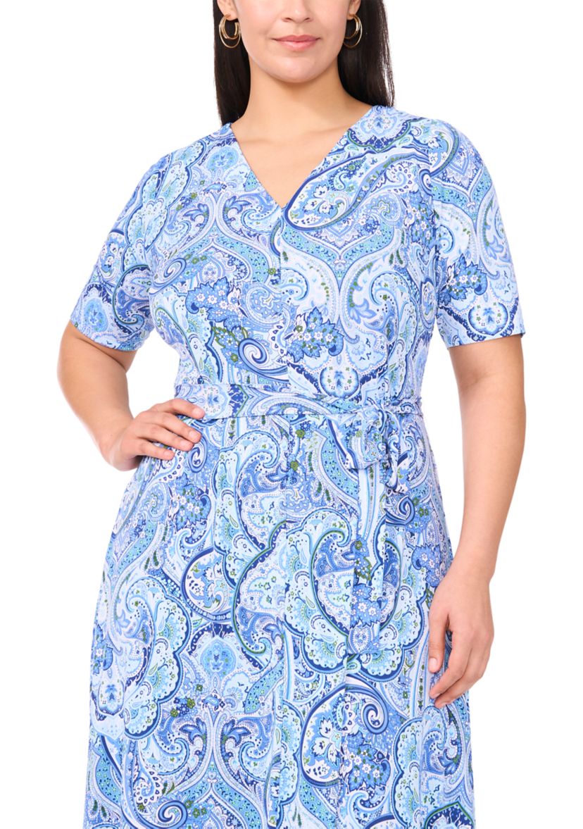 Plus Size V-Neck Paisley Printed Midi Dress