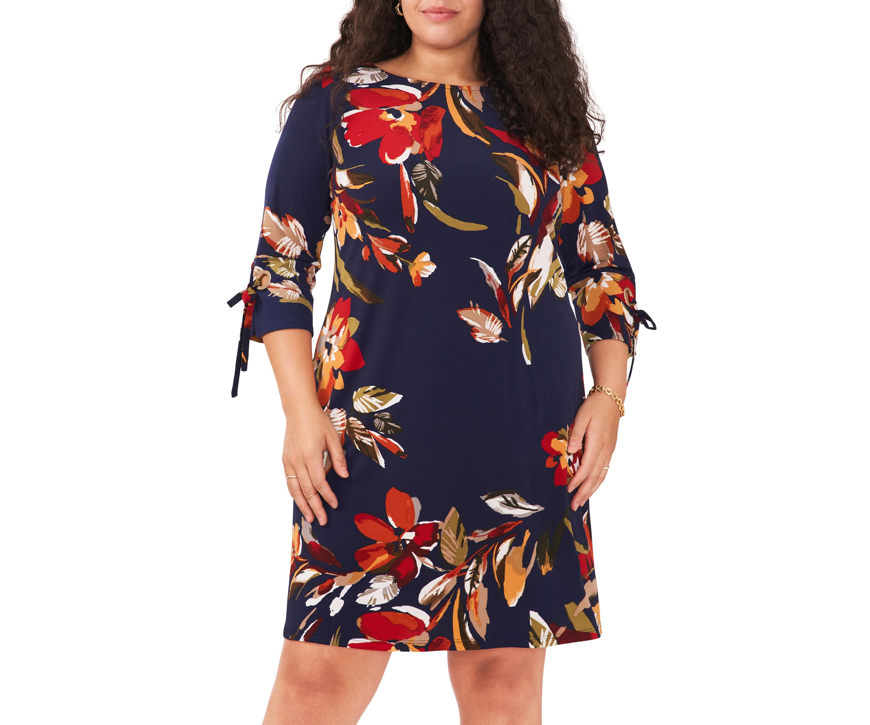 Plus Size Floral Printed A-Line Dress