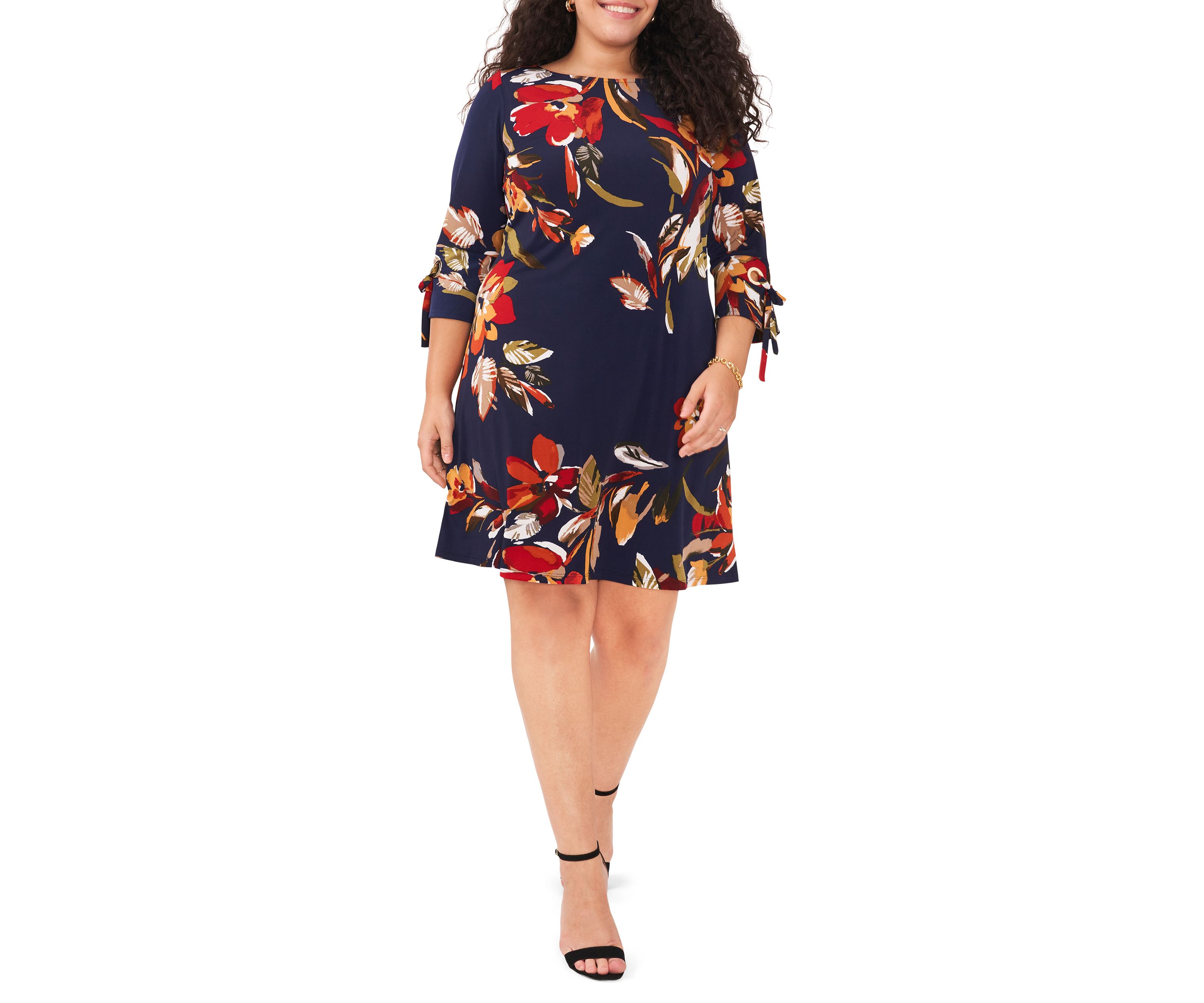 Plus Size Floral Printed A-Line Dress