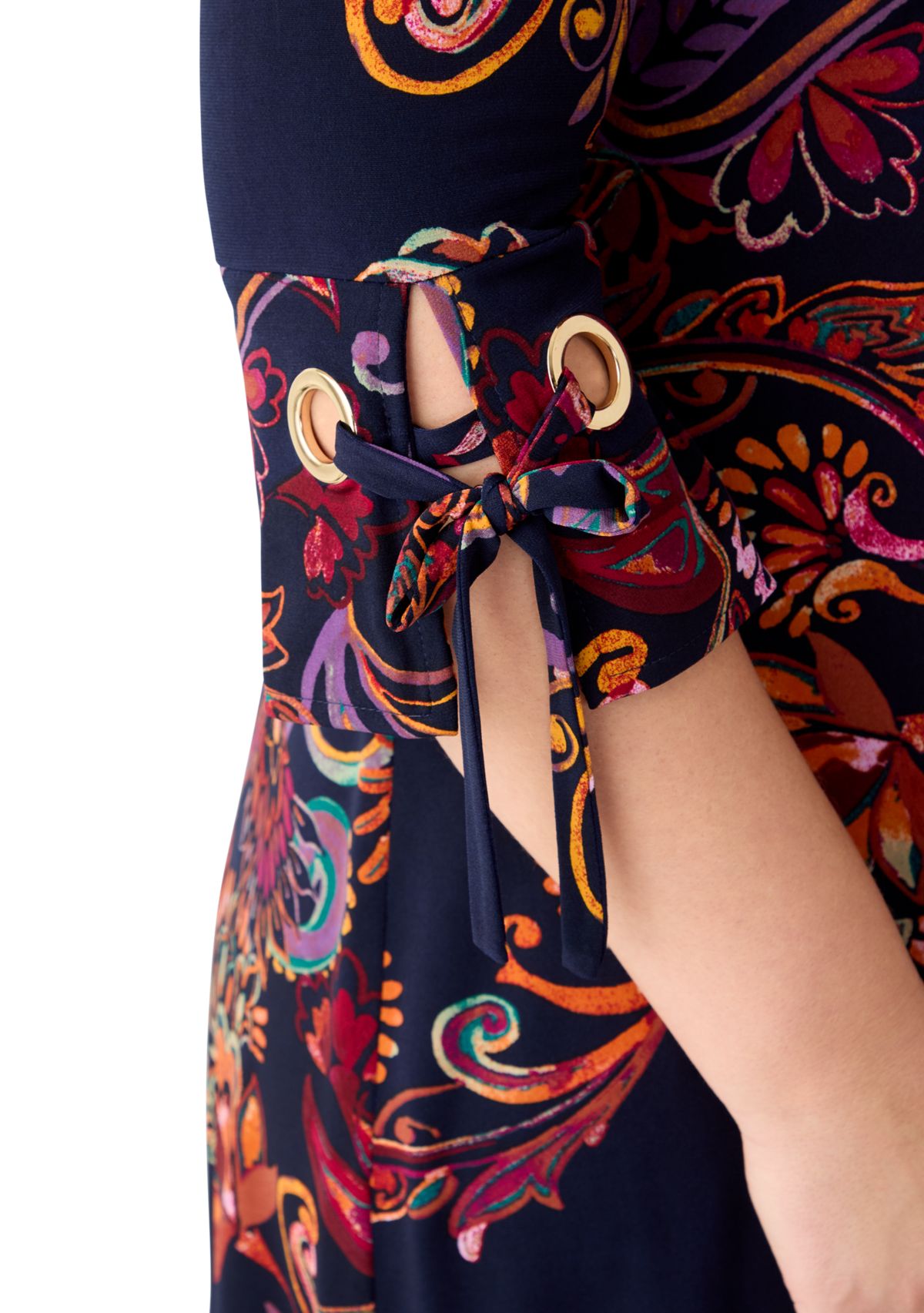 Plus Size 3-Quarter Sleeve Boat Neck Paisley Print A-Line Dress