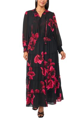 MSK Women's Plus Size Printed Chiffon A-Line Maxi Dress, 3XL