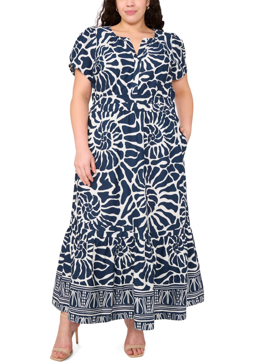 MSK Plus Size V-Neck Printed Maxi Dress | Belk