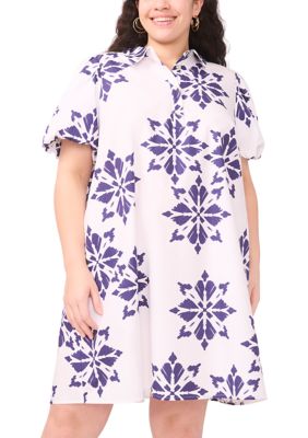MSK Women's Plus Size Puff Sleeve Mini Shirtdress, 3X