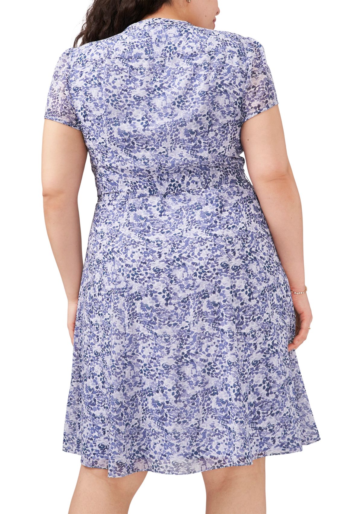Plus Size V-Neck Printed Chiffon Fit and Flare Dress