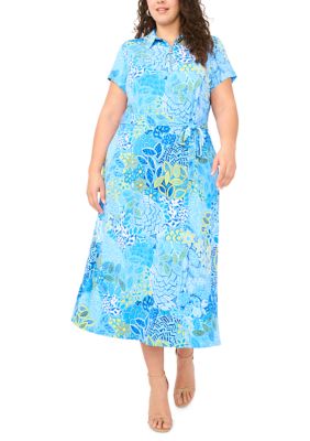 MSK Women's Plus Size Short Sleeve Midi Shirtdress, 2X