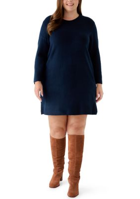 MSK Women's Plus Size A-Line Sweater Dress, Navy Blue, 3X