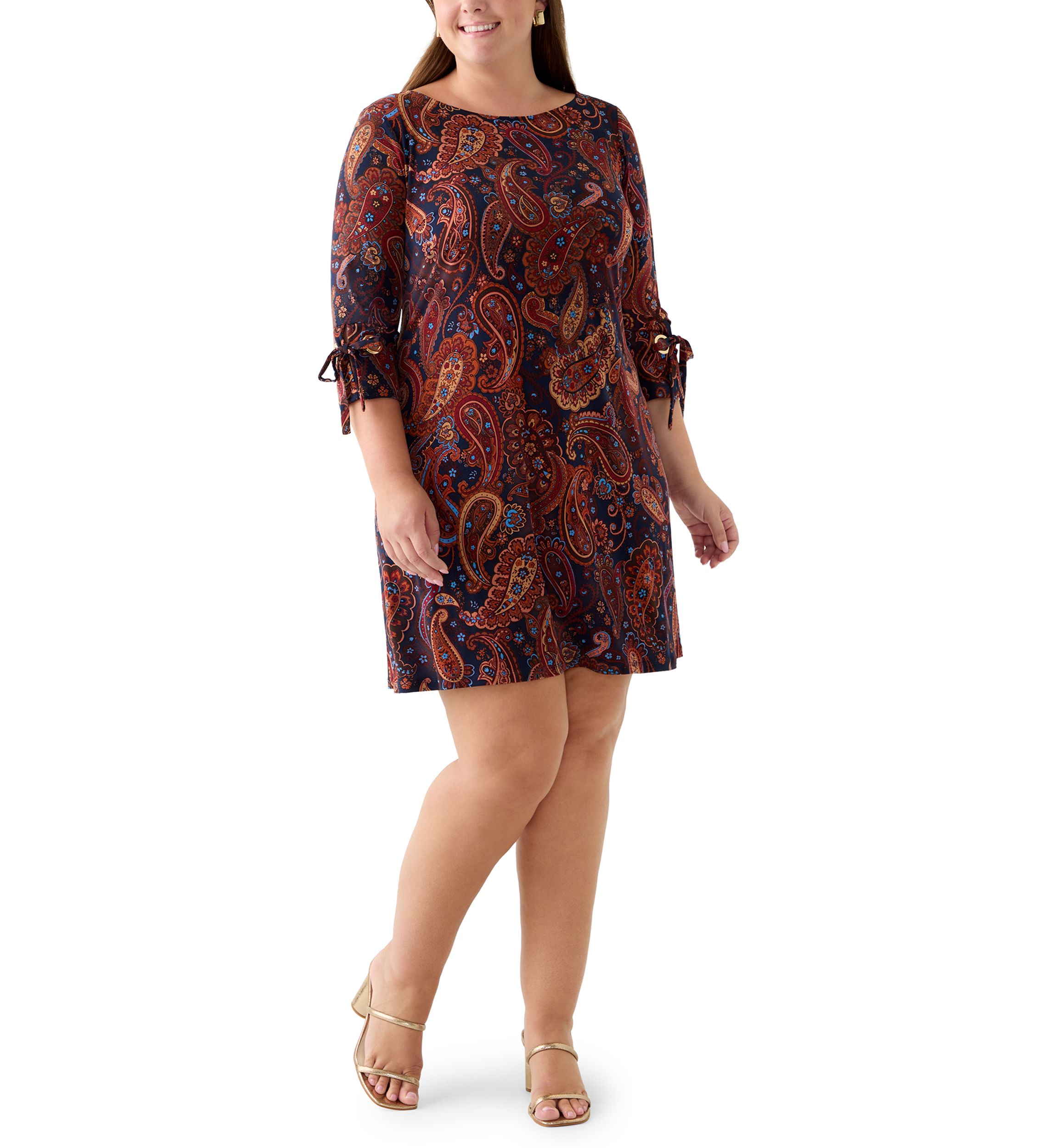 Plus Size Boat Neck Paisley Dress