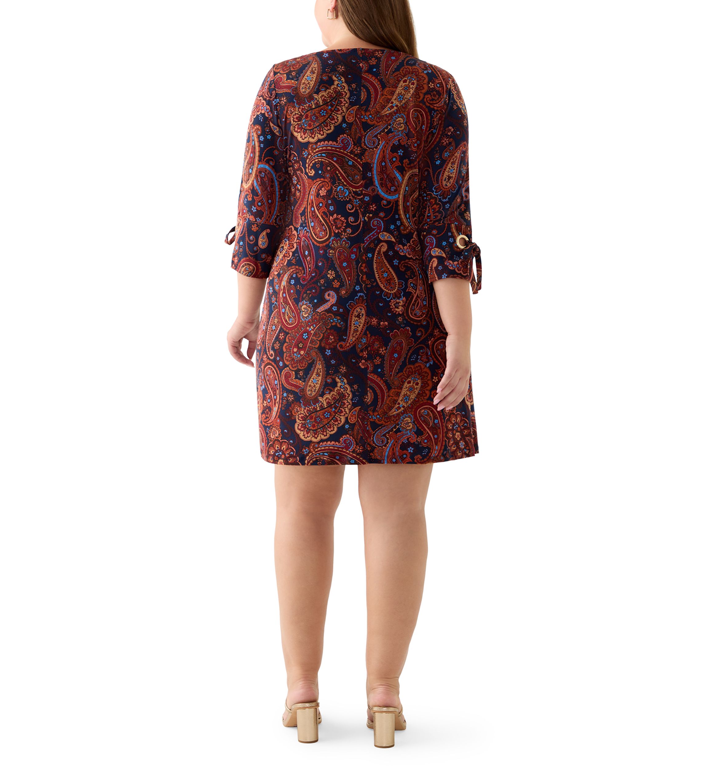 Plus Size Boat Neck Paisley Dress