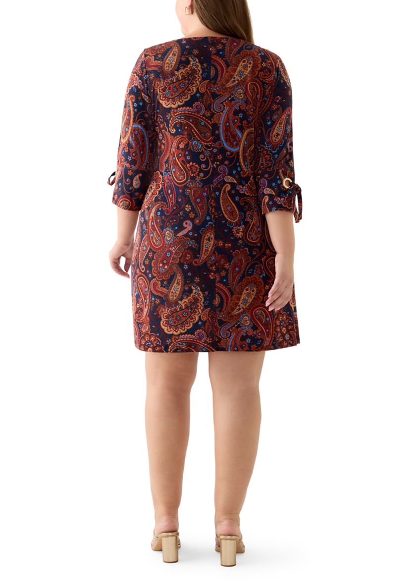 Plus Size Boat Neck Paisley Dress