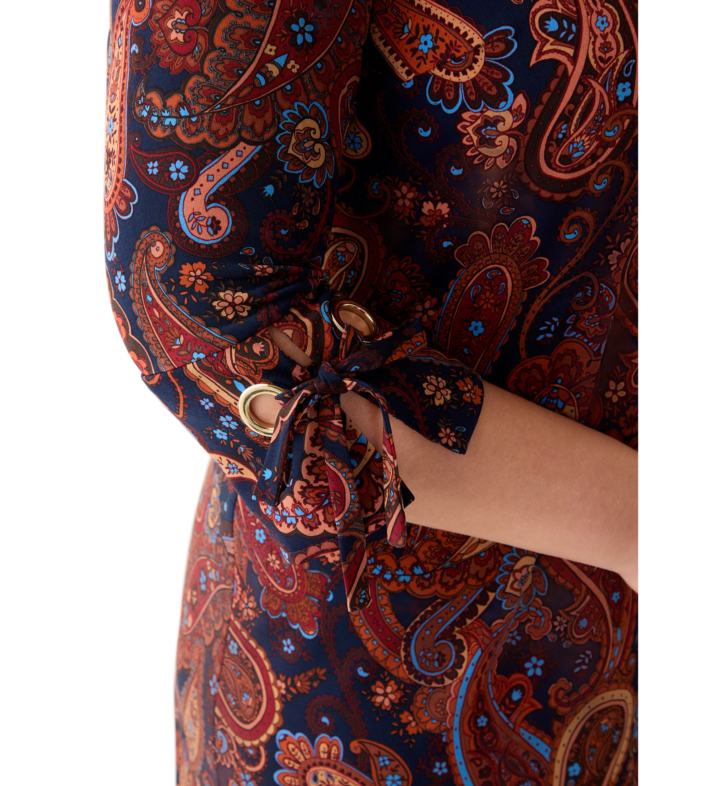 Plus Size Boat Neck Paisley Dress