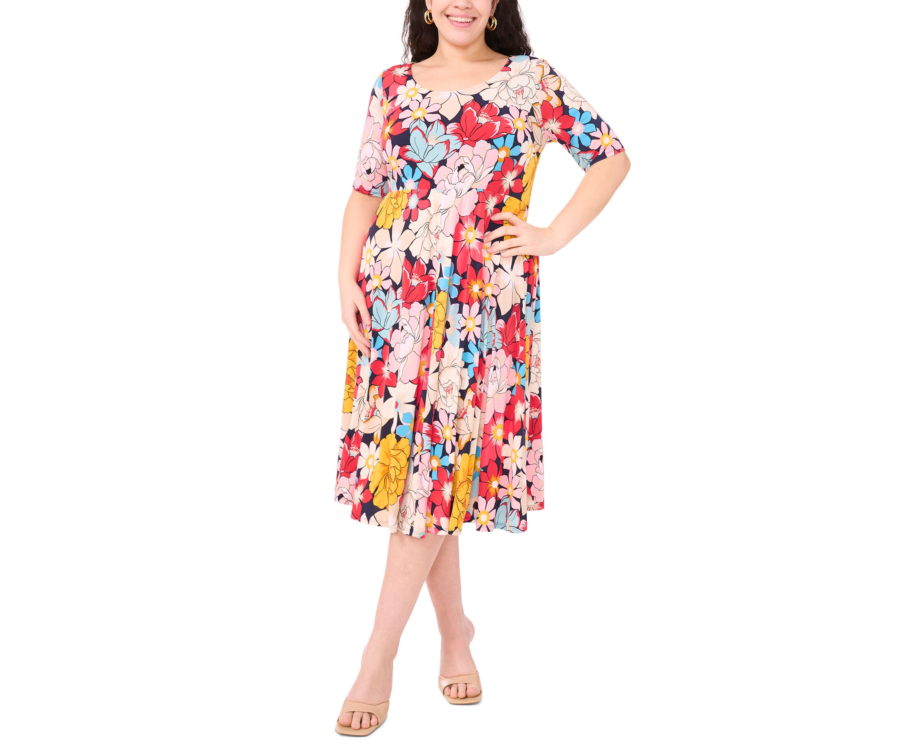 Plus Size Scoop Neck Floral Print Dress
