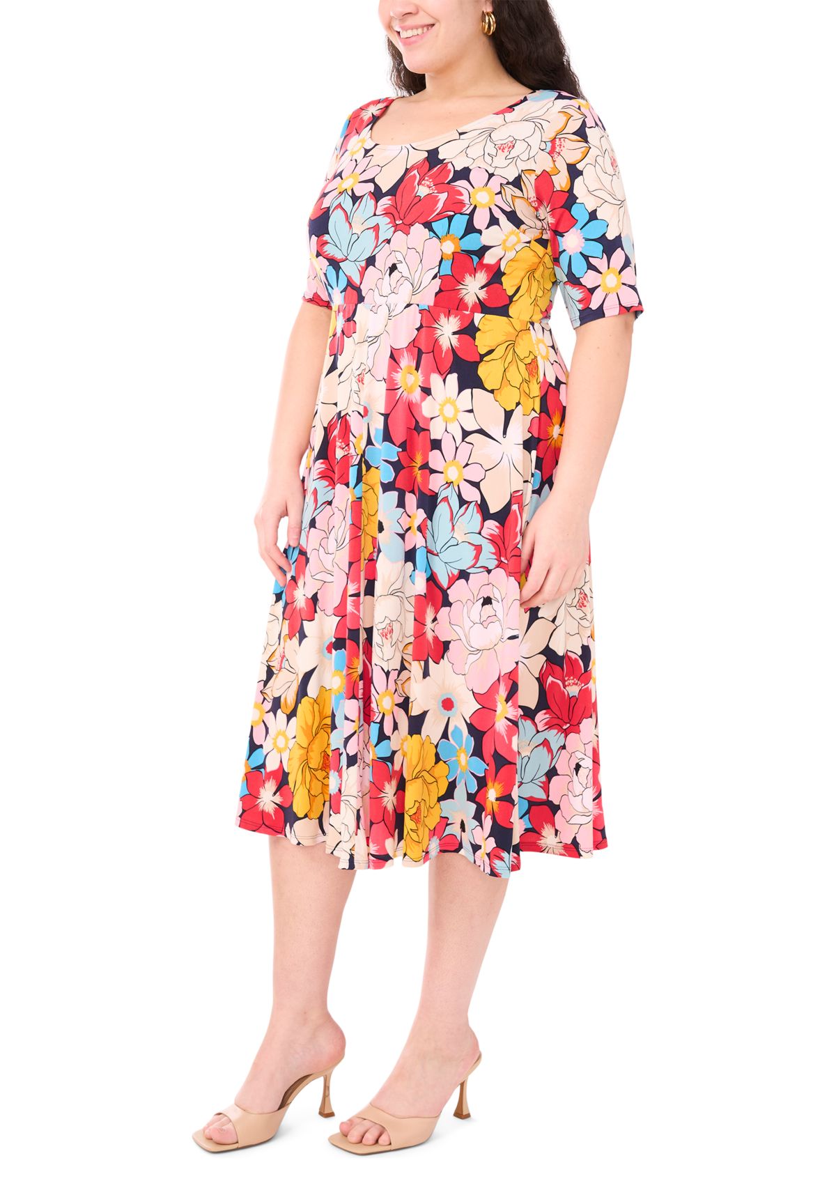 Plus Size Scoop Neck Floral Print Dress