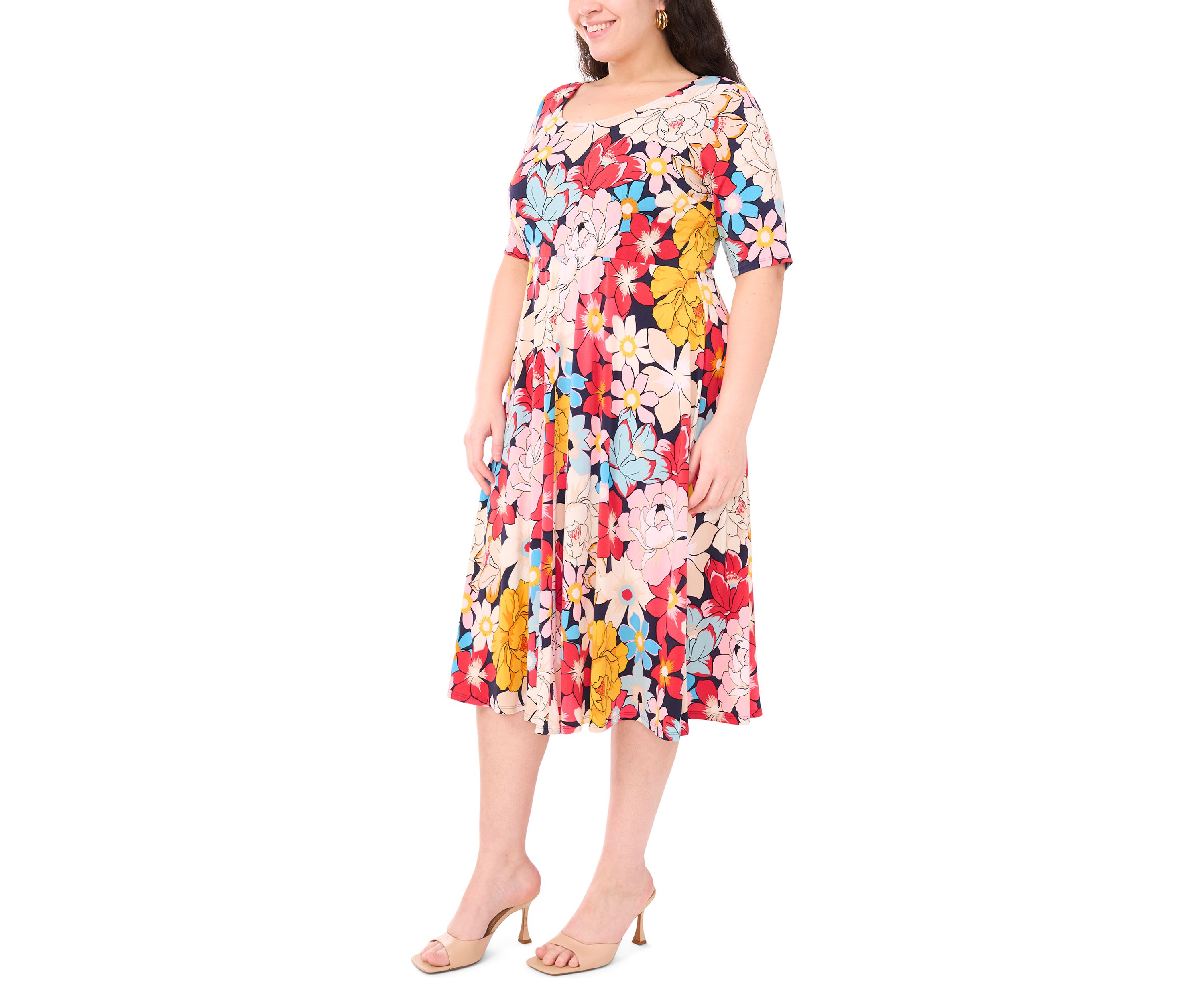 Plus Size Scoop Neck Floral Print Dress