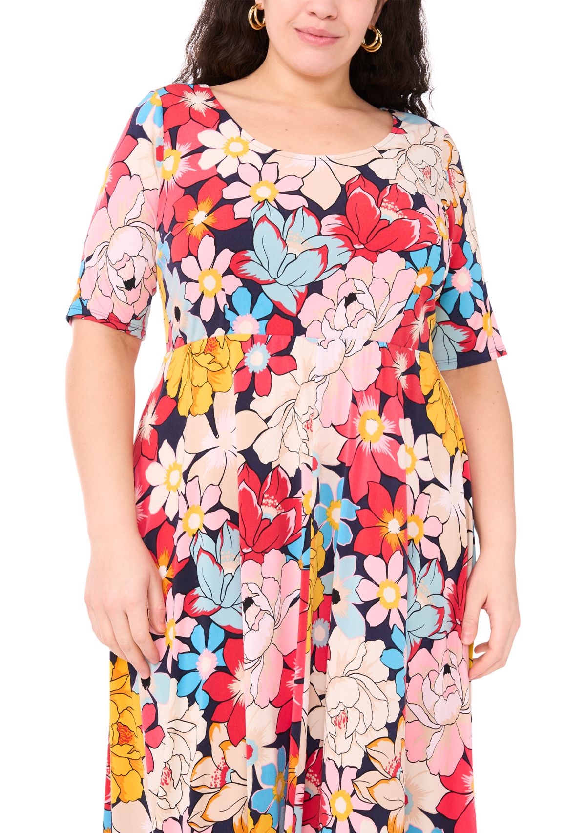 Plus Size Scoop Neck Floral Print Dress