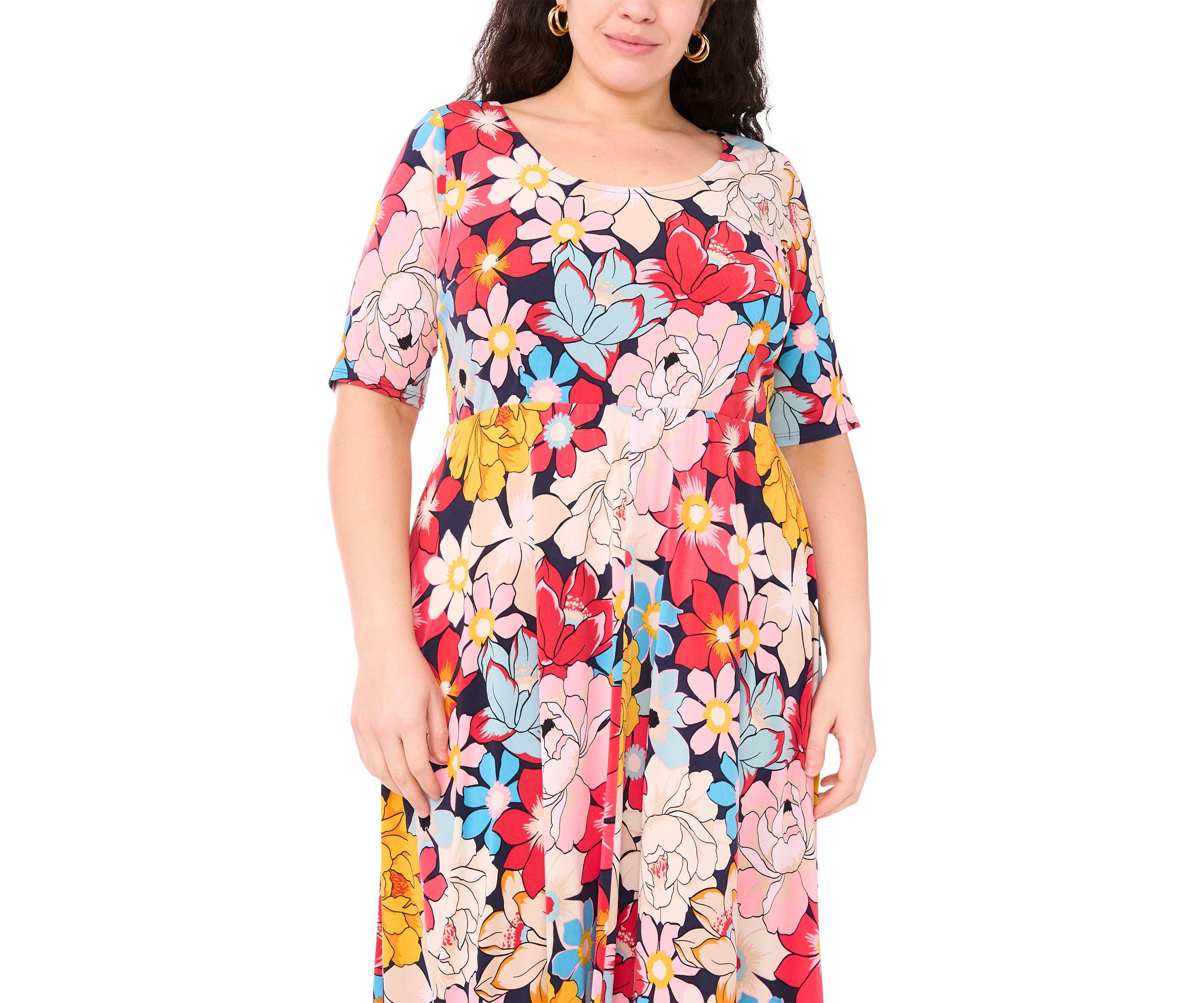 Plus Size Scoop Neck Floral Print Dress