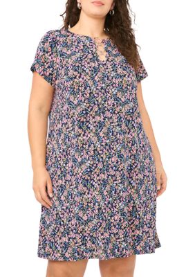 MSK Women's Plus Size 3 Ring Ditsy Mini Dress, 3X