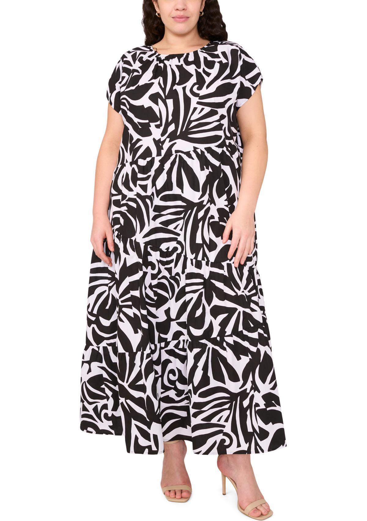 Plus Size Crew Neck Printed Dress