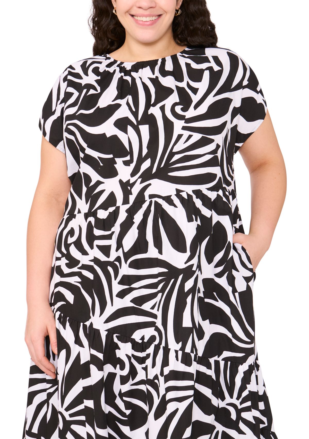 Plus Size Crew Neck Printed Dress