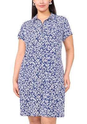 MSK Women's Plus Size Short Sleeve V-Neck Ditsy Print Mini Dress