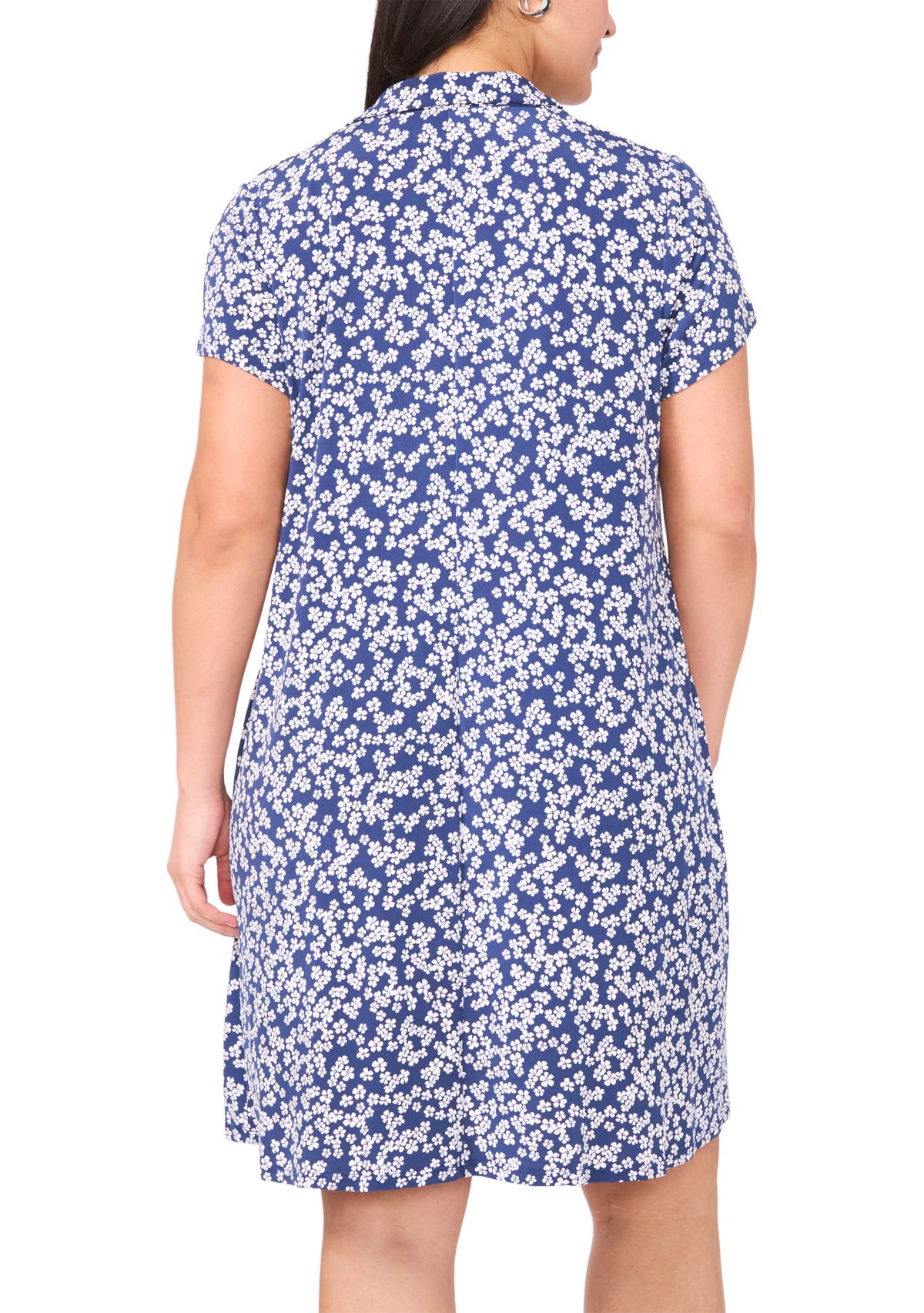 Plus Size Short Sleeve V-Neck Ditsy Print Mini Dress